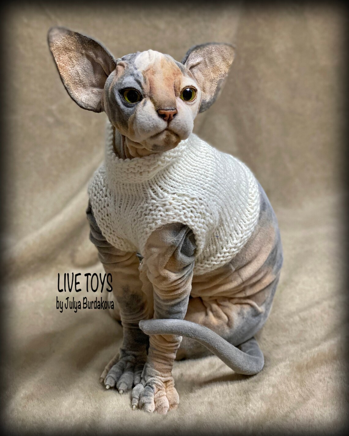 Sphynx Cat Tricolor Cat Realistic Plush Cat Replica Pet Etsy