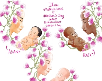 Digital Watercolor Cliparts for Mother's Day, Motherhood, Moms to be or People who celebrate mothers for INSTANT download!