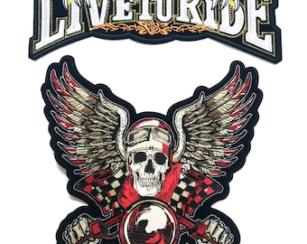 Live To Ride Eagle Patch Set – Embroidered Biker Vest Appliques
