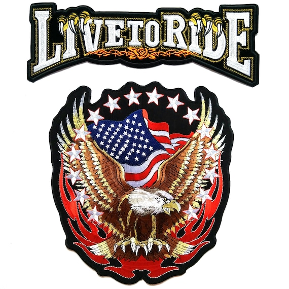 LARGE 2pcs Set Live to Ride + Upwing Eagle American Flag