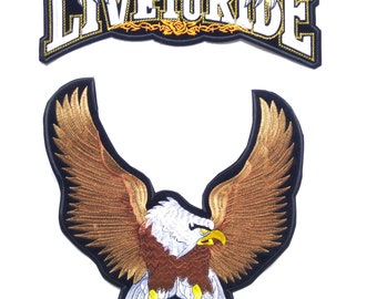 Live To Ride Eagle Patch Set, Harley Davidson Iron On Embroidery