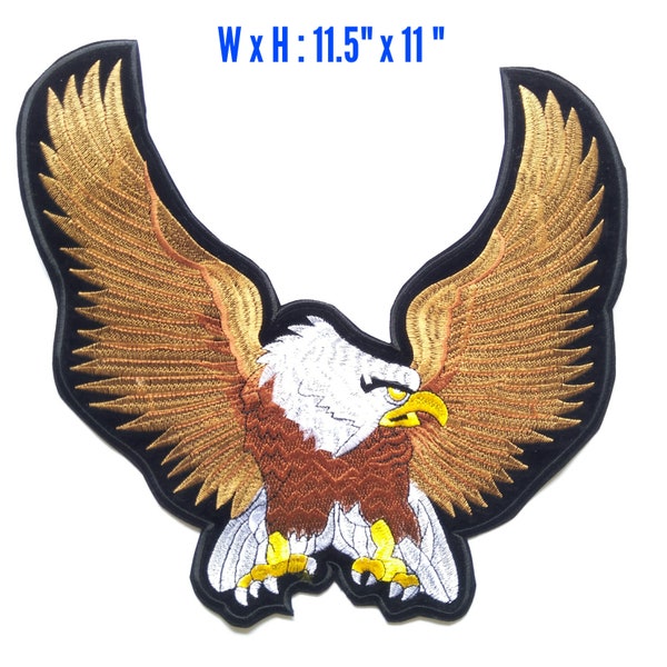 LARGE 11.5"x11" Brown Upwing Eagle Harley Davidson HOGS Classic Tradition American MC Biker Iron On Vest Jacket Embroidery Patch