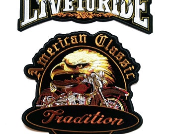 Live To Ride American Eagle Biker Patch Set - Iron On Embroidery
