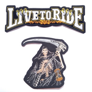 Large 2Pcs Live To Ride + SAMCRO SONS Of ANARCHY Grim Reaper Death Skull Harley Chopper Biker Rider Back Vest Jacket Iron On Emblem Patch