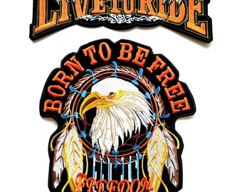 Biker Patch Set: Live To Ride, Freedom Eagle Embroidery, Iron-On Appliques