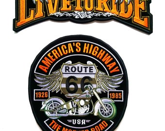 Biker Patch Set: Live To Ride & Route 66 Iron-On Appliques