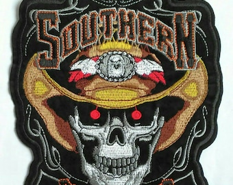 Cowboy Skull Patch, Southern Discomfort, Biker Iron On (6.7x7.7 in)