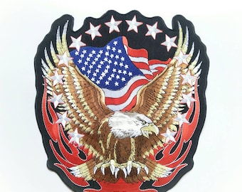XXL American Eagle Flag Biker Patch - Iron On Embroidery (10x11)