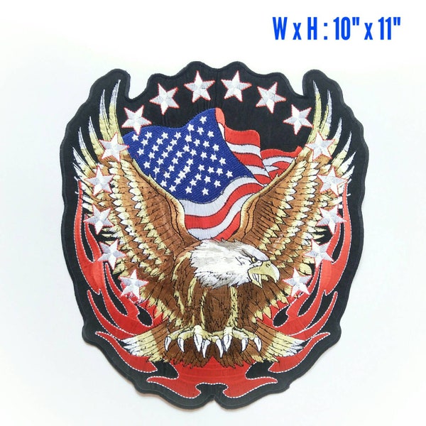 10"x11" XXL LARGE Upwing Eagle American Flag Harley Davidson MC Biker Iron On Vest Jacket Embroidery Patch