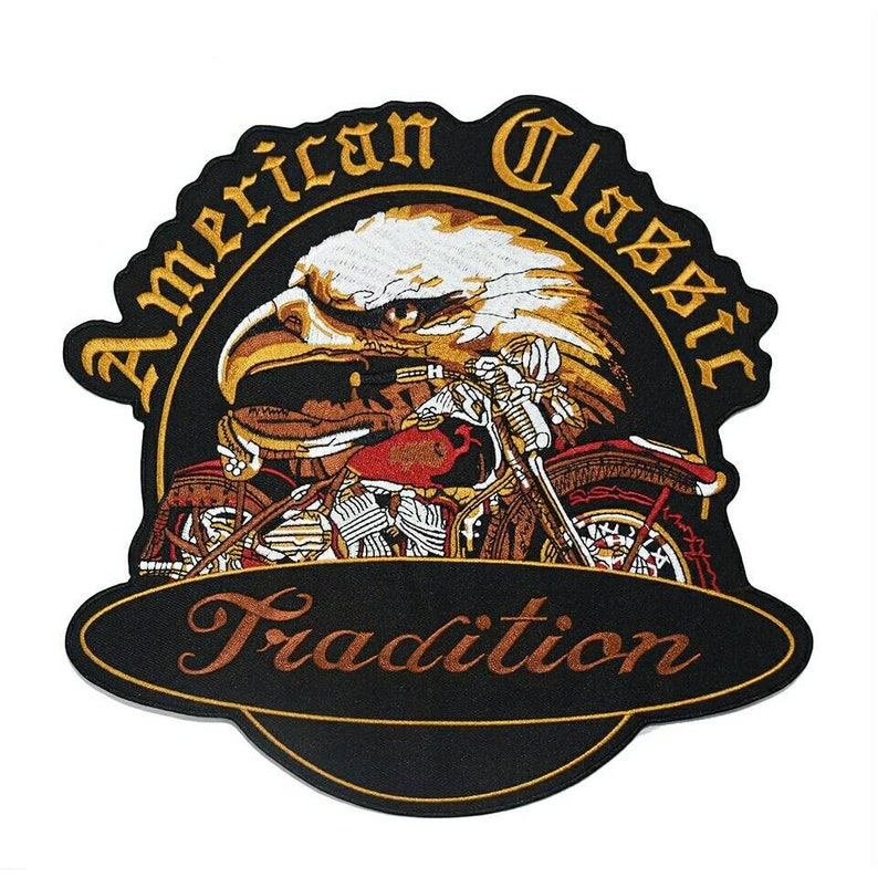 Large Yellow Eagle Patch For Vests And Jackets - Iron-On Motorcycle Biker Club Emblem