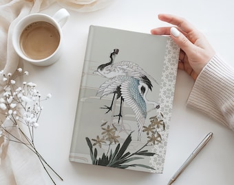 Vintage Japanese Cranes Journal / Japandi Botanical Notebook / Gift for Her