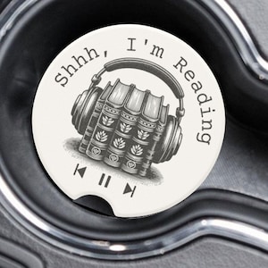 Shhh, I'm Reading Soapstone Car Coaster, Audiobook Lover, Car Accessories, Car Cup Holder, Gifts for Readers, Vintage Reading Gift, Bookish