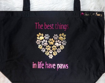 Organic Cotton Animal Lover Tote Bag / Best Things in Life Have Paws Tote / Dog Mom Gift / Cat Lady Gift / Pet Parent Bag / Large Market Bag