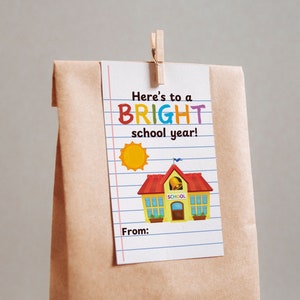 Printable Back to School Tags, Here&#39;s to a Bright School Year Tag, First Day of School Gift Tag, School Favor Gift Tag, Teacher, Principal