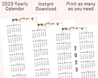 2023 Printable Yearly Calendar | Cat Themed Calendar | 2023 Snapshot | Cat Lover Calendar | Print At Home Calendar | Single Page Calendar