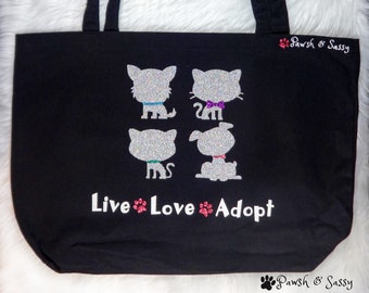 Organic Cotton Animal Rescue Tote Bag / Live Love Adopt Tote / Dog Lover Bag / Cat Lover Bag / Shopping Bag / Market Bag / Pet Lover Gift