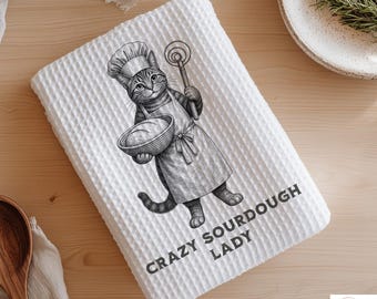 Strofinaccio in microfibra Crazy Sourdough Lady con divertente meme di gatti, regalo per amanti dei gatti, decorazione divertente per la cucina per amanti dei gatti