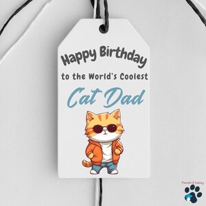 Etiqueta de presente para pai de gato de feliz aniversário para impressão, presente do gato, pai de gato mais legal do mundo, pai de pele, pai de animal de estimação, etiqueta pendurada para saco de presente, presente para ele