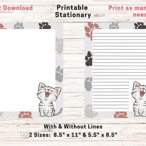 Adorable Cat Printable Stationary | Printable Writing Paper | Cat Notes | Cat Journal Pages | Instant Download | Cat Lady Paper | Scrapbook