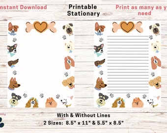 Afdrukbare hond stationair | Afdrukbaar schrijfpapier | Hondnotities | Hondendagboekpagina's | Direct downloaden | Hond moeder papier | Plakboeken