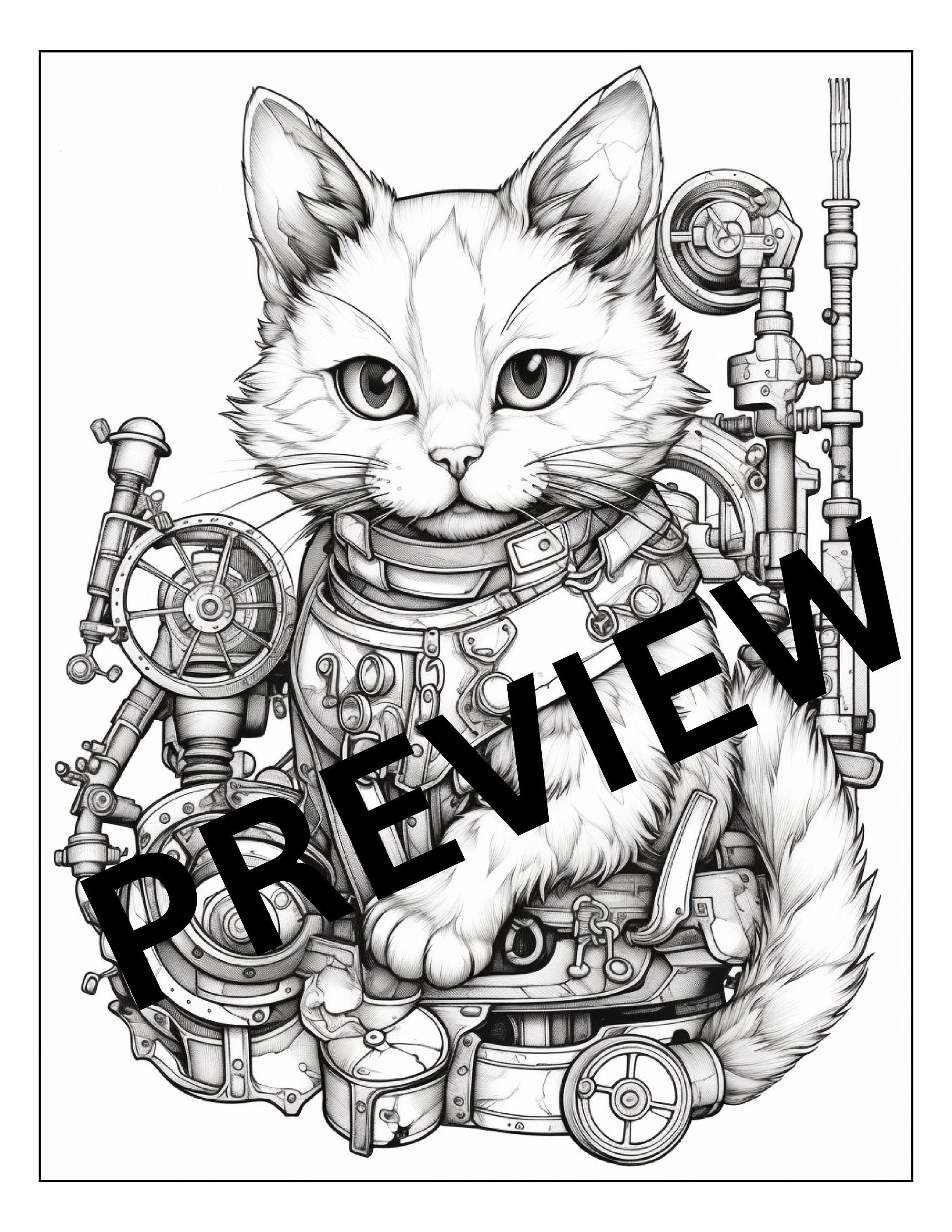 Printable Steampunk Cat Coloring Book | Adult & Teen Coloring Book ...