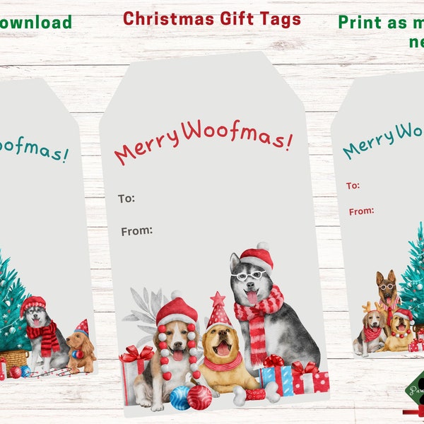 Merry Woofmas Gift Tags | Christmas Tag with Dogs | Holiday Gift Tag | Printable Gift Tag | Dog Lover Gift Tag | Pet Gift Tag