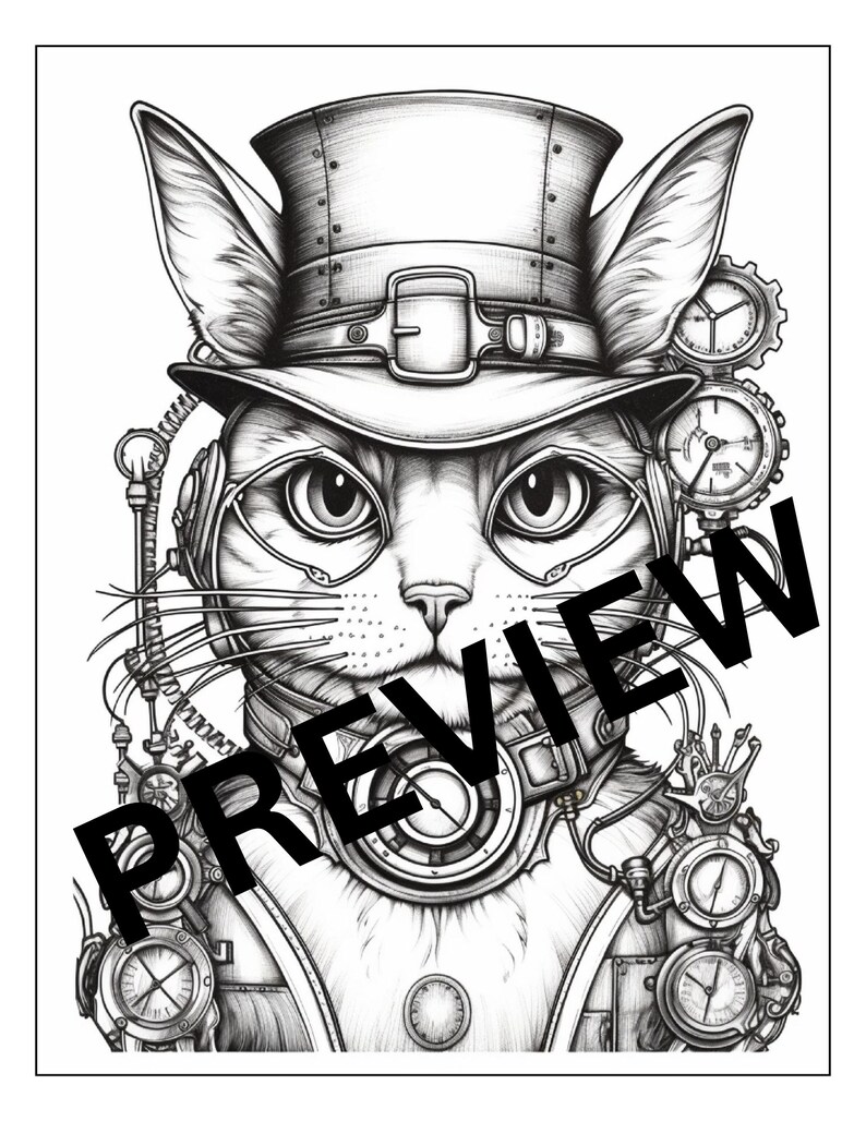 Printable Steampunk Cat Coloring Book | Adult & Teen Coloring Book ...