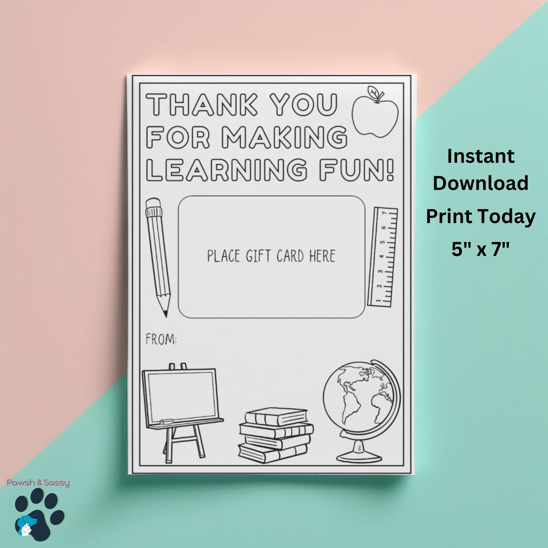 Printable Teacher Appreciation Gift Card Holder, Coloring Page, End of ...