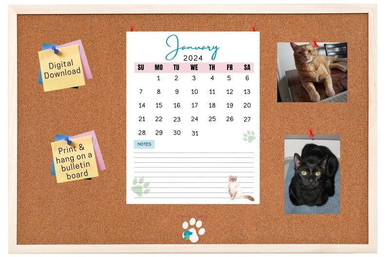 2024 Printable Cat Calendar Cat Lover Calendar Print at Etsy