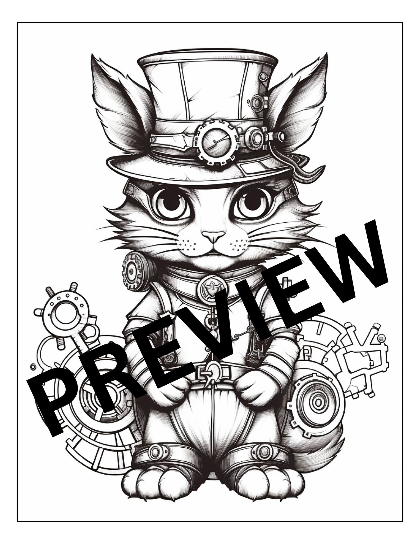 Printable Steampunk Cat Coloring Book | Adult & Teen Coloring Book ...