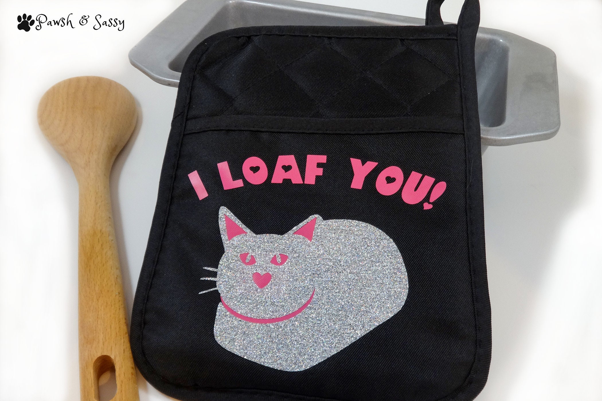 Funny Cat Pot Holder / I Loaf You Cat Hot Pad / Cat Lady Gift ...