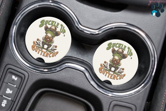 Buckle Up Buttercup Frog Soapstone Car Coaster, Western Vibes, Auto Accessories, Car Drink Holder, Cowboy, Cowgirl, Funny Frog Gifts
