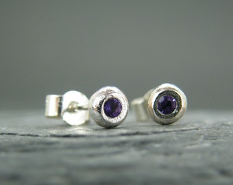 Amethyst stud earrings ~ Amethyst earrings ~ Pebble earrings ~ Sterling silver stud earrings ~ Purple amethyst ~ February birthstone