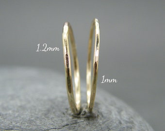 9ct Gold Hammered Stacking Ring: Thin Dainty Band