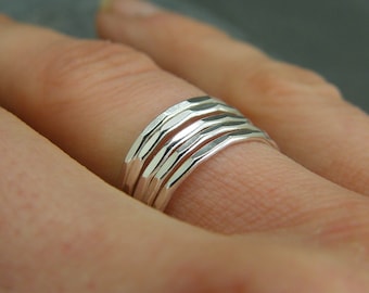 Skinny rings ~ Sterling silver skinny ring ~ Stacking ring ~ Stacking rings ~ Plain silver ring ~ Hammered silver ring ~ Handmade silver