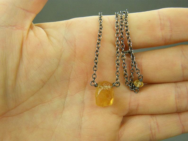 Citrine necklace Sterling silver citrine necklace Antique silver necklace November birthstone necklace Raw crystal necklace Raw image 7