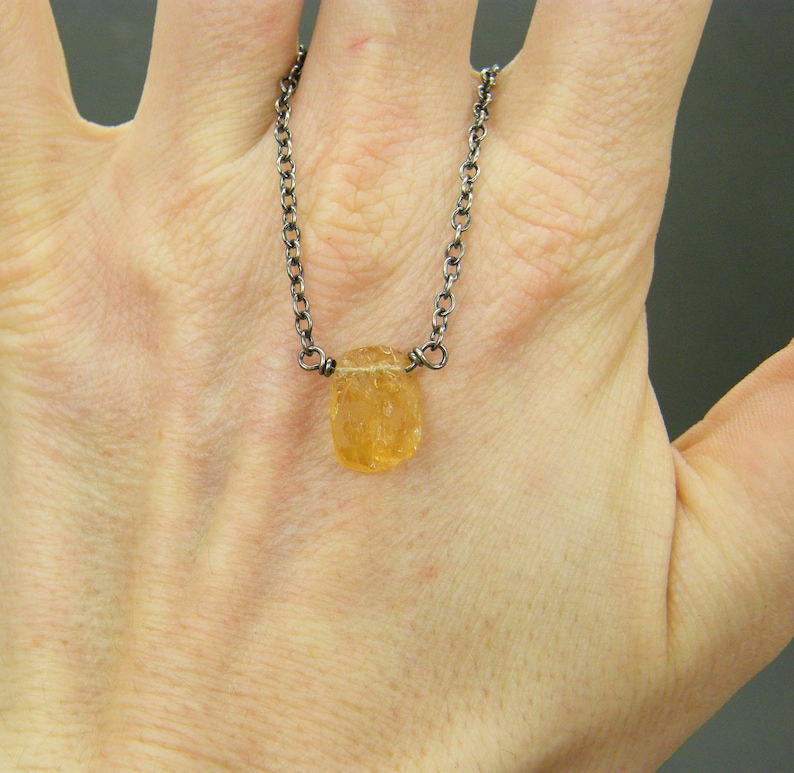 Citrine necklace Sterling silver citrine necklace Antique silver necklace November birthstone necklace Raw crystal necklace Raw image 5