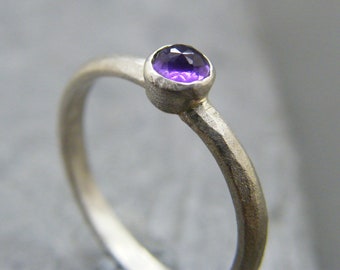 Amethyst ring ~ February birthstone ring ~  Matt finish sterling silver ring ~ Rustic silver ring ~ Amethyst jewellery ~ Hand forged ring