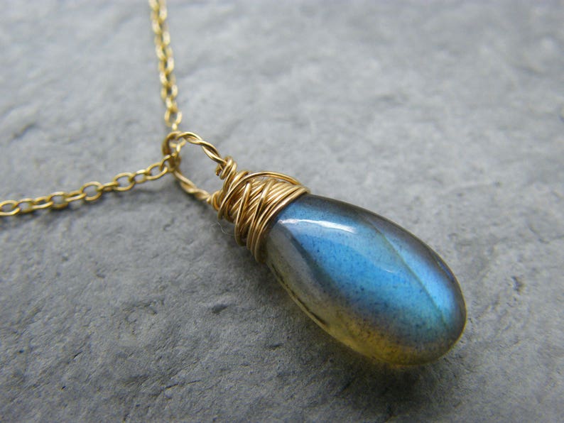 Labradorite gold necklace ~ Labradorite pendant ~ Dainty labradorite necklace ~ Simple drop necklace ~ Blue labradorite ~ Christmas gift ~