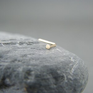 May include: A gold nose ring with a small, round bead at the end.
