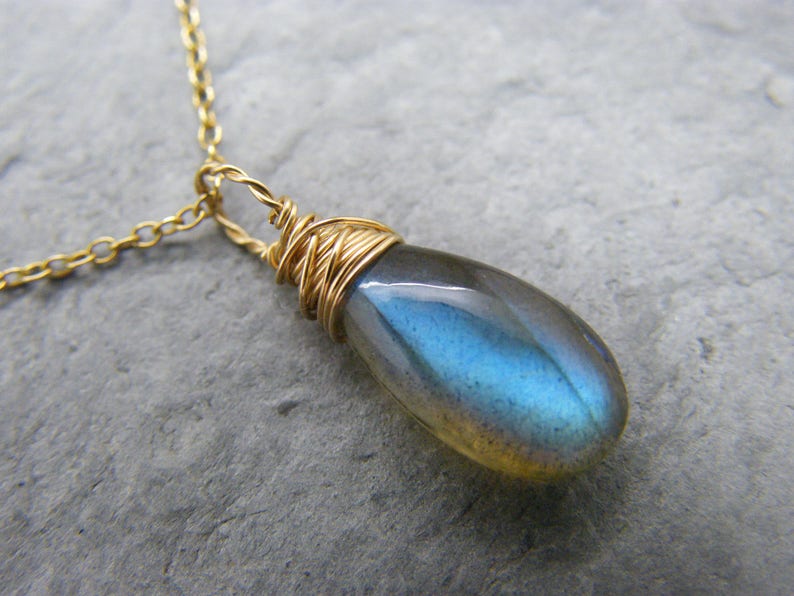 Labradorite gold necklace ~ Labradorite pendant ~ Dainty labradorite necklace ~ Simple drop necklace ~ Blue labradorite ~ Christmas gift ~