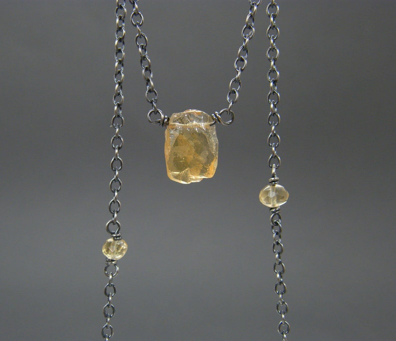 Citrine necklace Sterling silver citrine necklace Antique silver necklace November birthstone necklace Raw crystal necklace Raw image 8