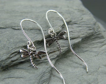 Sterling silver dragonfly dangle earrings ~ Silver drop earrings ~ Elegant silver earrings ~ Dragonfly jewellery ~ Silver dragonflies