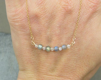 Labradorite necklace ~ Gemstone bar necklace ~ Moonstone and labradorite necklace ~ Layering necklace ~ Labradorite ~ Moonstone ~ Gift ideas