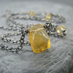 Citrine necklace Sterling silver citrine necklace Antique silver necklace November birthstone necklace Raw crystal necklace Raw image 4