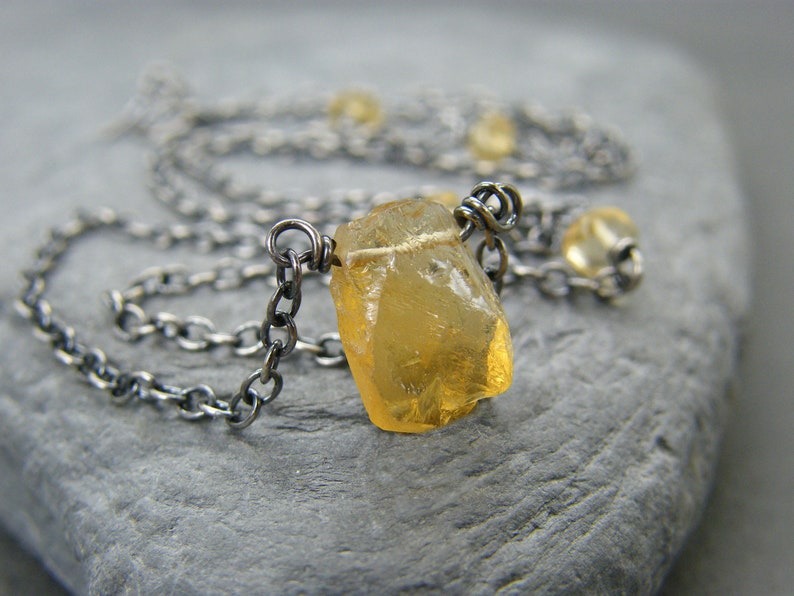 Citrine necklace Sterling silver citrine necklace Antique silver necklace November birthstone necklace Raw crystal necklace Raw image 4