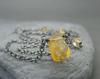 Citrine necklace ~ Sterling silver citrine necklace ~ Antique silver necklace ~ November birthstone necklace ~ Raw crystal necklace ~ Raw