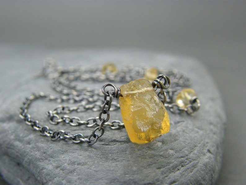 Citrine necklace Sterling silver citrine necklace Antique silver necklace November birthstone necklace Raw crystal necklace Raw image 1