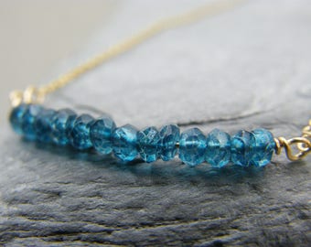 Gemstone bar necklace ~ Gift for women ~ Necklace gift for women  ~  Gold filled Neon blue apatite necklace ~