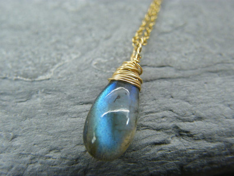 Labradorite gold necklace ~ Labradorite pendant ~ Dainty labradorite necklace ~ Simple drop necklace ~ Blue labradorite ~ Christmas gift ~